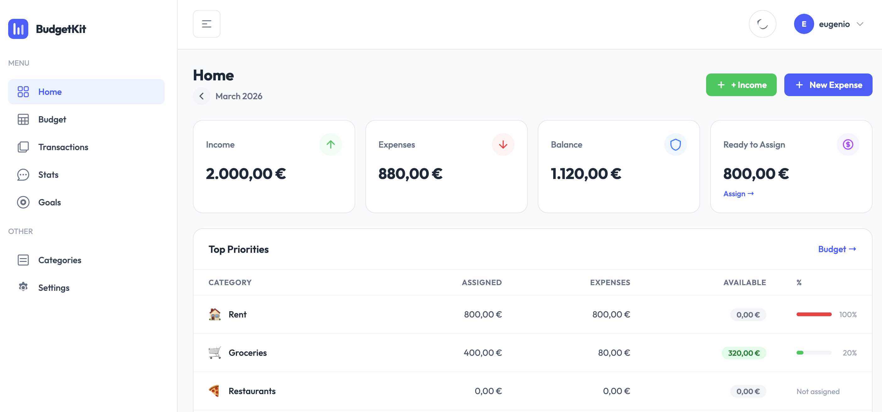 BudgetKit personal finance app screenshot